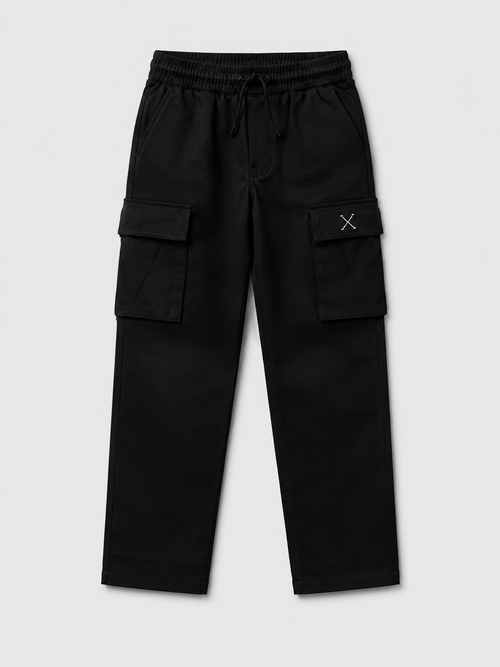 Cargo Pants Black D&SxPARIS - Pantalon cargo noir coupe droite broderie signature streetwear Paris